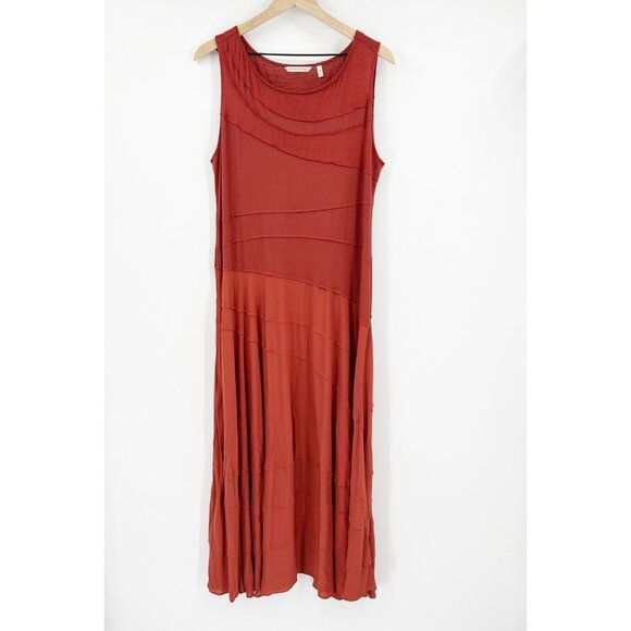 Soft Surroundings Rust Orange Tiered Maxi Dress Size PXL Sleeveless Stretch - Picture 1 of 6
